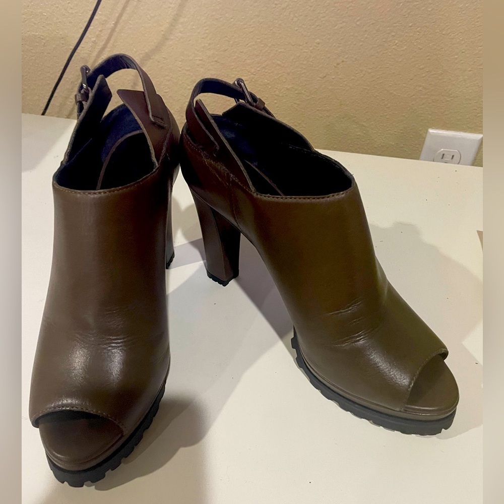 All Saints Brown Leather Mule Heels Size 39